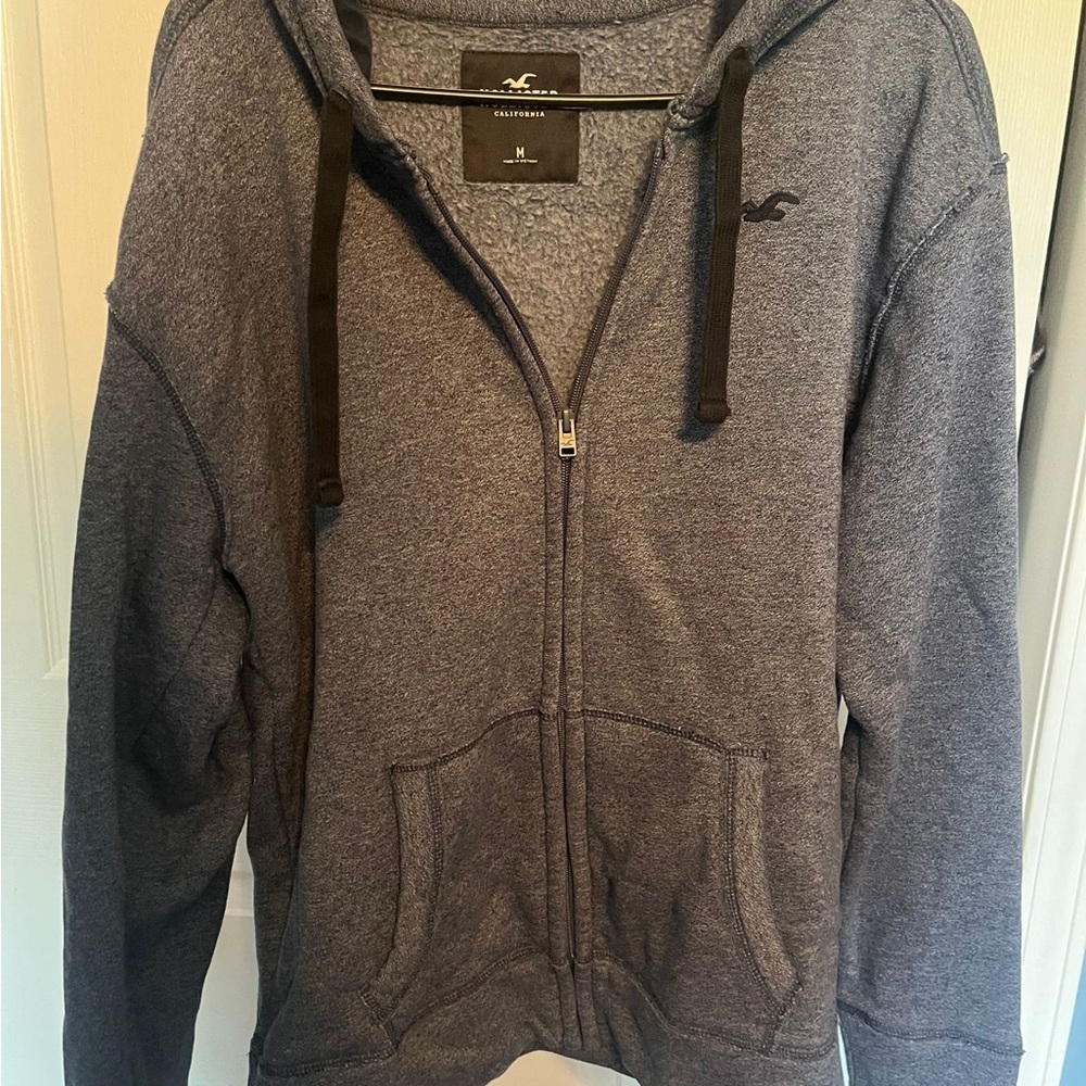 Hollister Men's Charcoal Zip-Up Hoodie